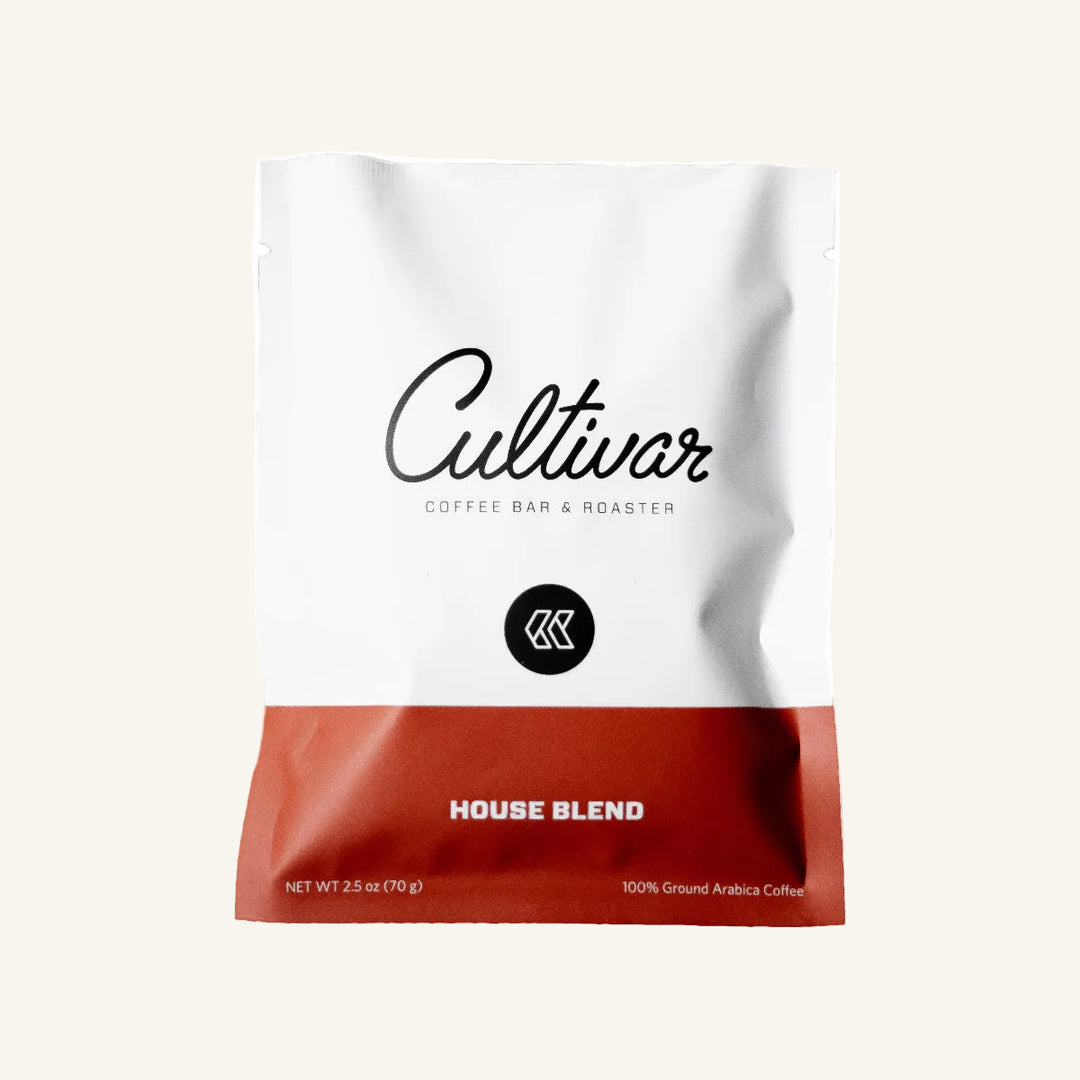 Portion Packs in 2.5 oz bags of Cultivar's roasted House Blend coffee beans